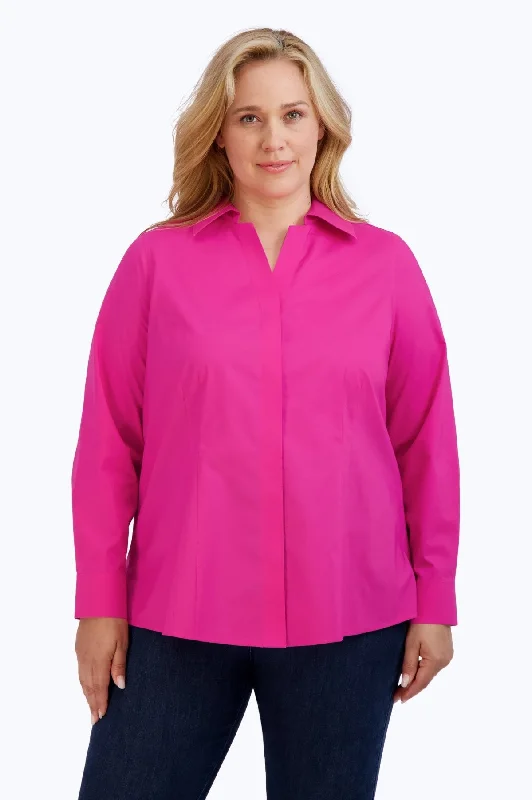 Taylor Plus Essential Stretch No Iron Shirt, Azalea-- Collared Crew Neck Turtle Neck