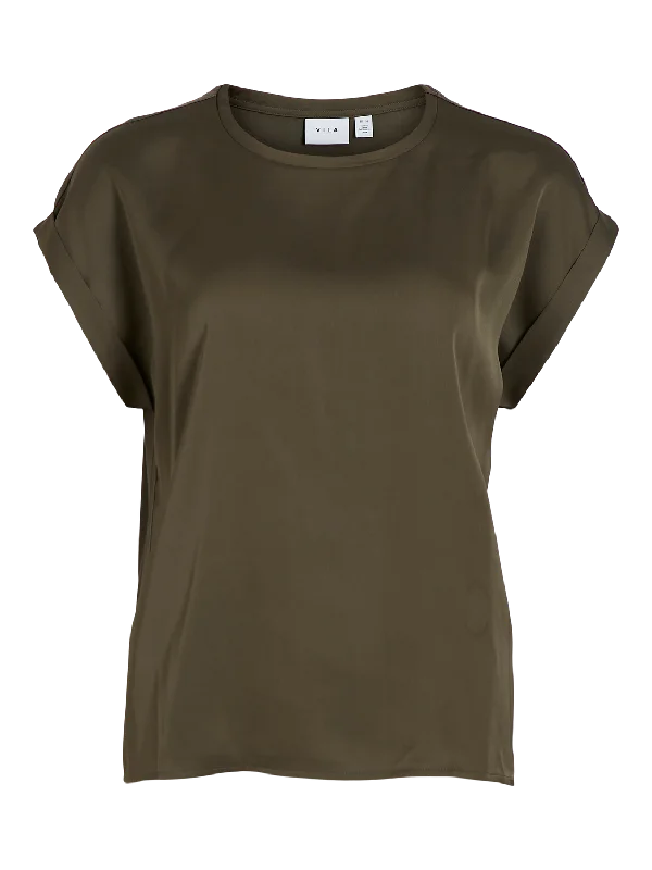 VIELLETTE T-Shirts & Tops - Dusty Olive-- Asymmetrical Pockets Print