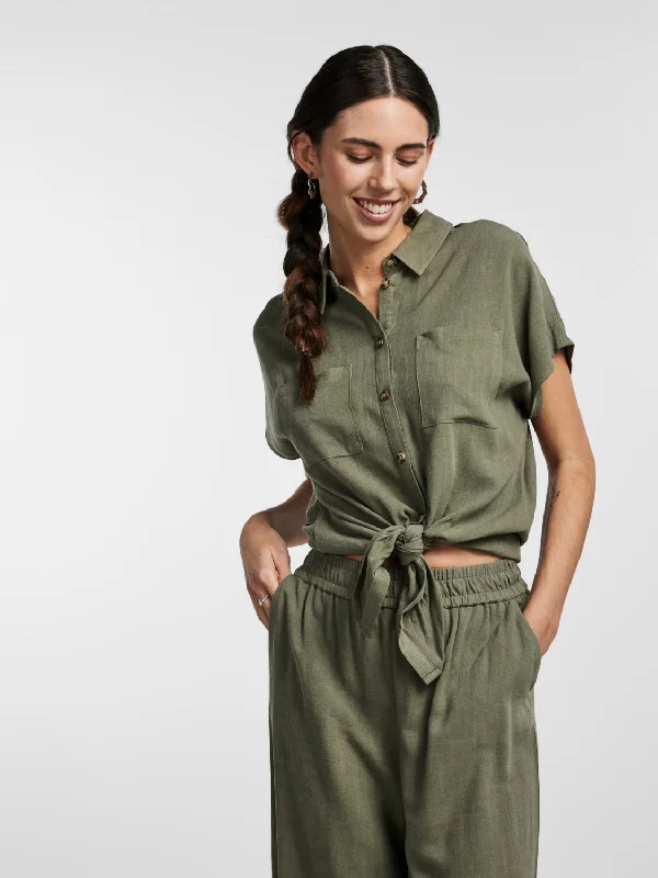 PCVINSTY T-Shirts & Tops - Deep Lichen Green-- Zippered Front Buttoned Front Snap Front