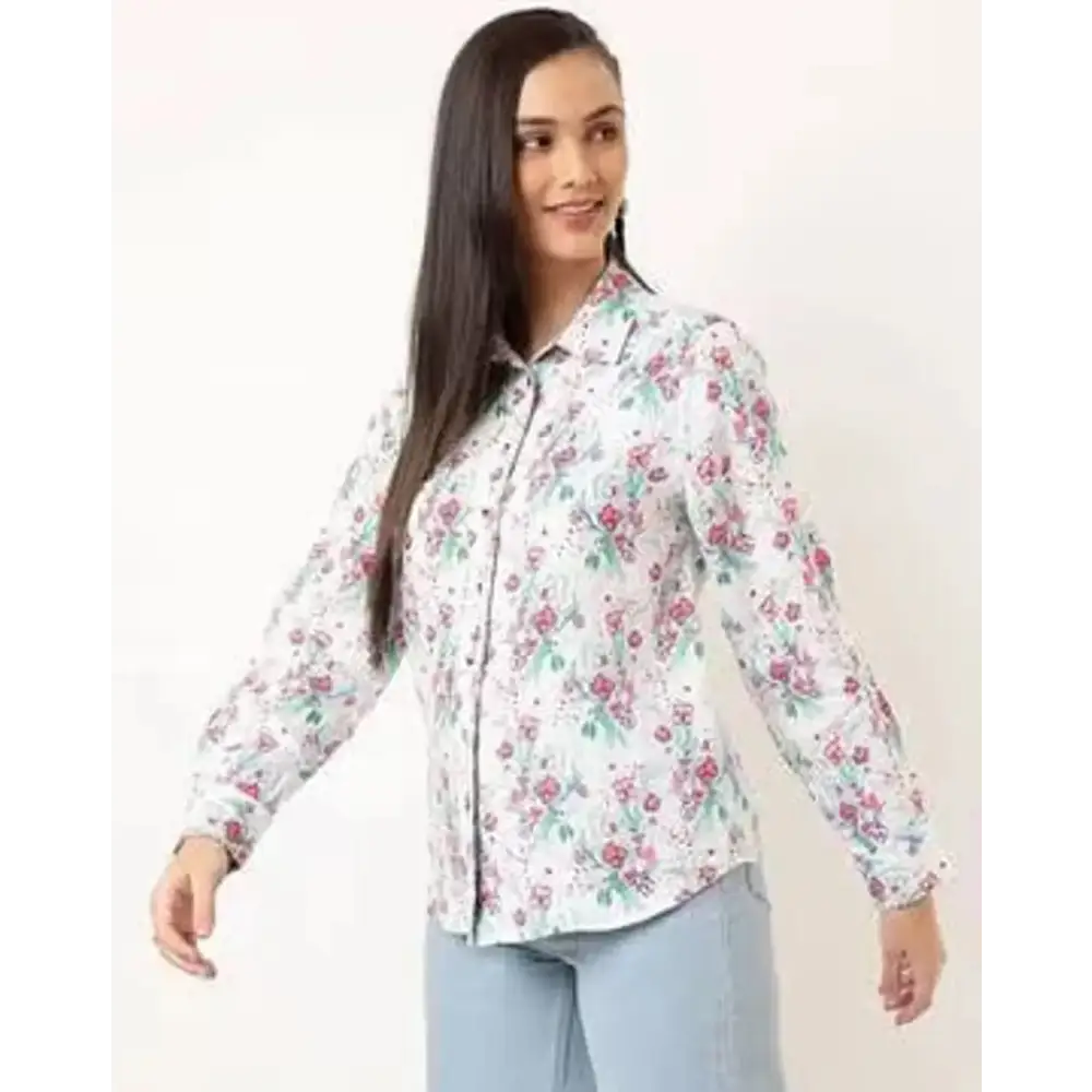 Trendy Women Printed Crepe Shirt-- Satin Blend Silk Blend Wool Blend