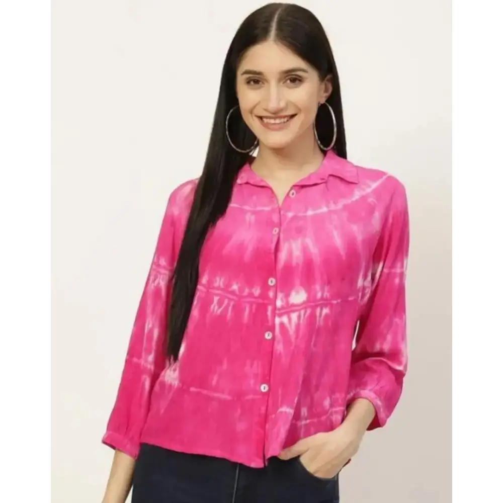 Trendy Women Crepe Printed Shirt-- Front Pockets Side Pockets Patch Pockets