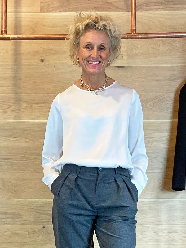 Emme Marella Camma Shirt White-- Welt Pockets Slit Pockets