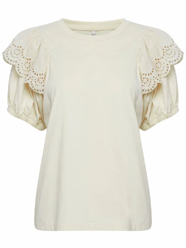 Pulz PzSia T-Shirt Cream-- Spandex Blend Rayon Blend Denim Blend