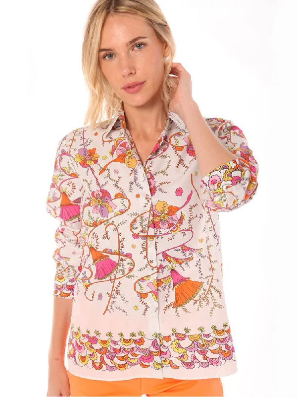 Vilagallo Irina Shirt Pink & Purple Floral-- Mesh Fabric Canvas Fabric Denim Fabric