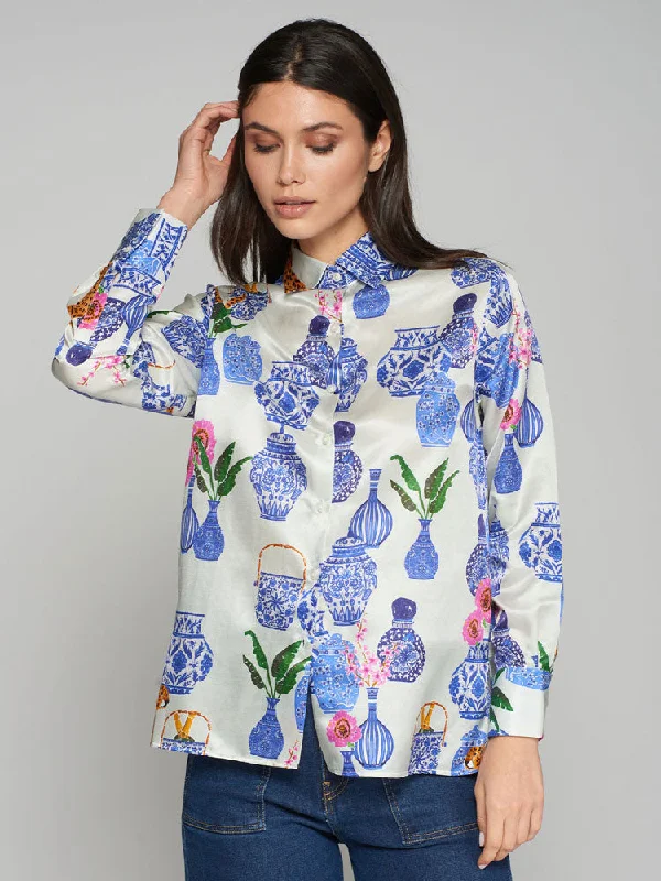 Vilagallo Mariela Shirt Blue Porcelain Print-- Elasticated Padded Insulated