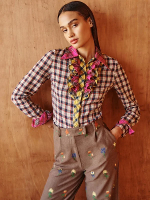 Celia B Lys Shirt Multicolour-- Notch Collar Peter Pan Collar Cowl Neck