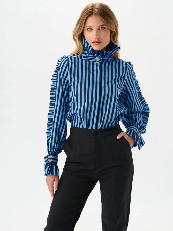 Dea Kudibal Mimi Ruffle Shirt Stripe Ocean-- Elasticated Padded Insulated