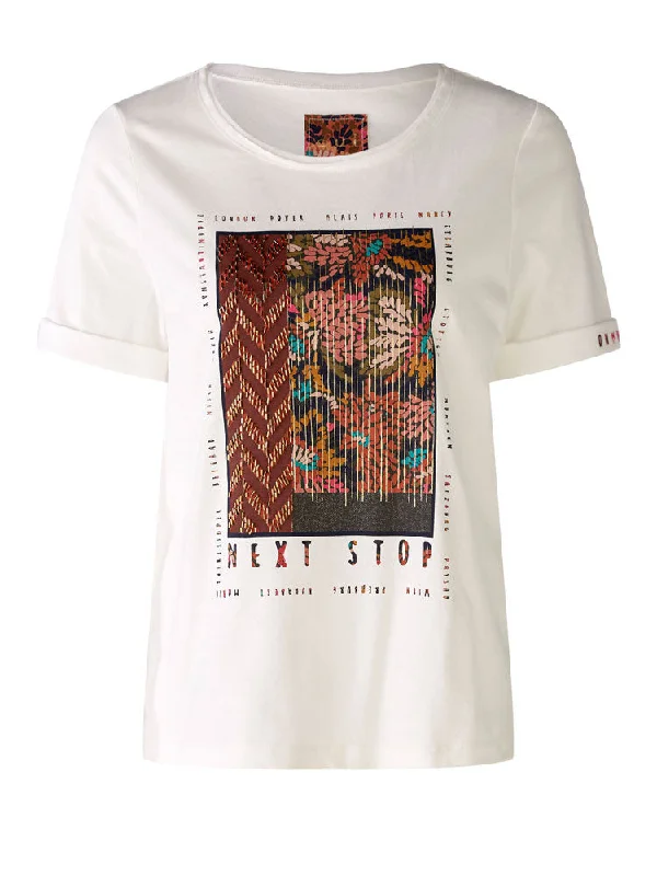 Oui Printed T-Shirt Cloud Dancer-- Graphic Embroidered Appliqued