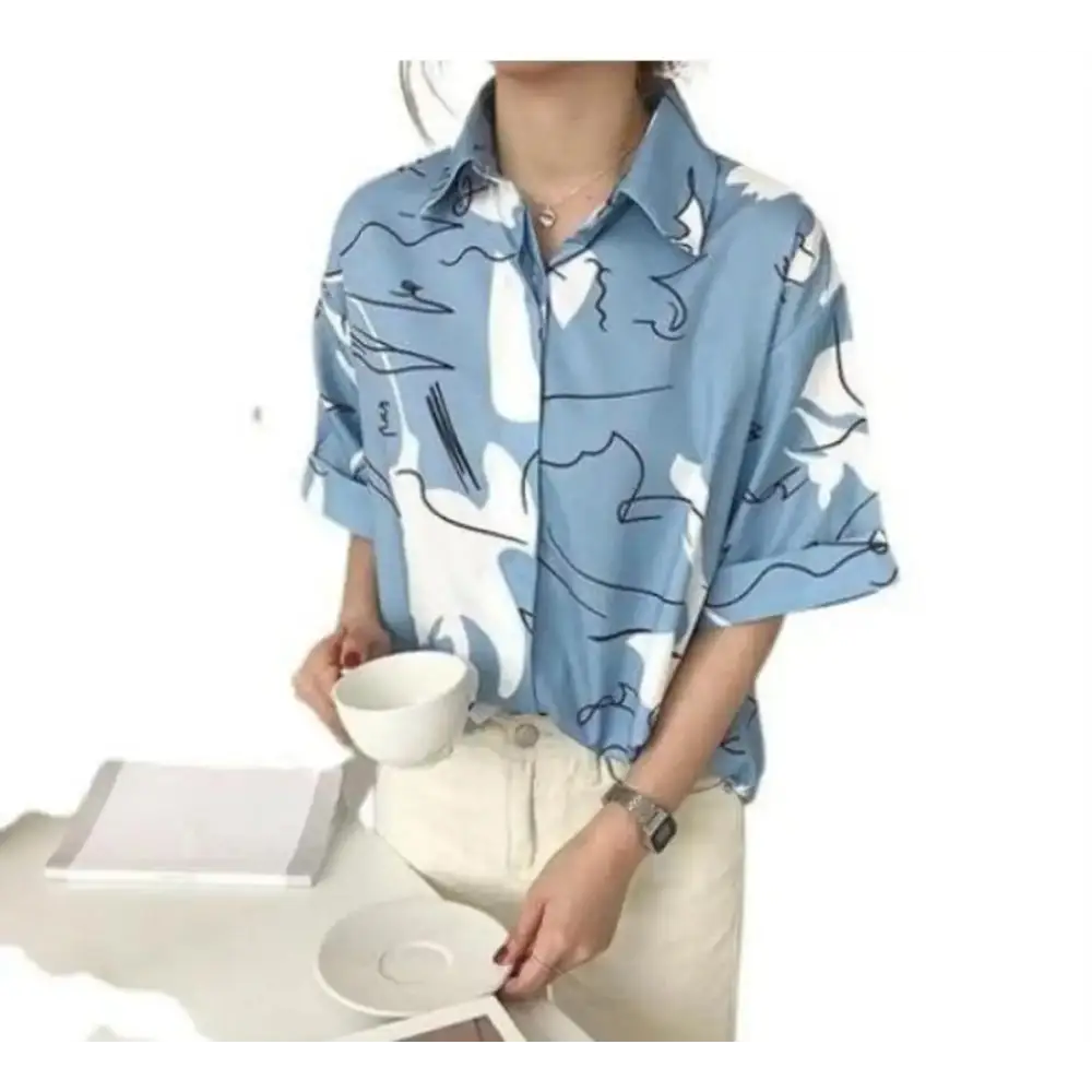 Trendy Women Crepe Printed Shirt-- Collared Crew Neck Turtle Neck