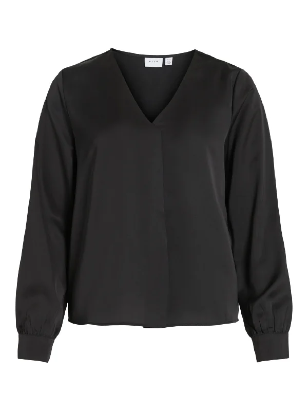 VIELLETTE T-Shirts & Tops - Black-- Collared T-Shirt Boat Neck A-Line