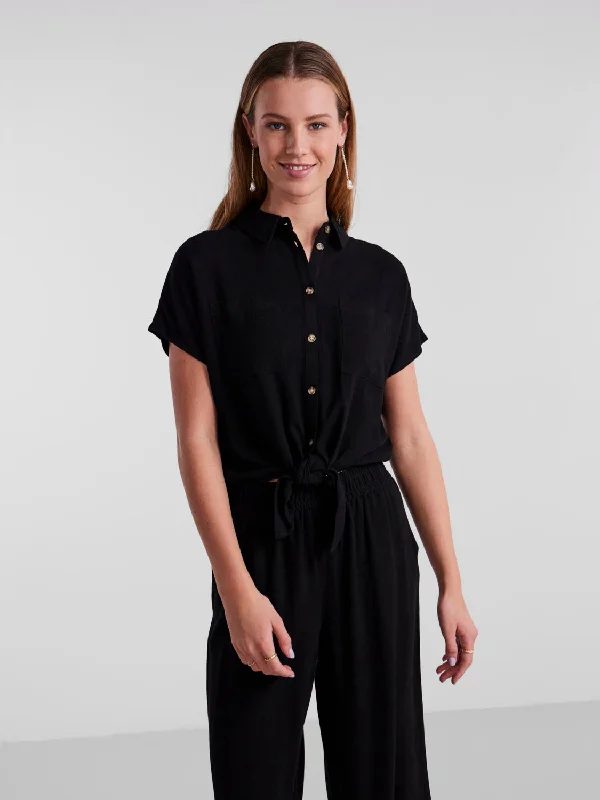 PCVINSTY T-Shirts & Tops - Black-- Notch Collar Peter Pan Collar Cowl Neck