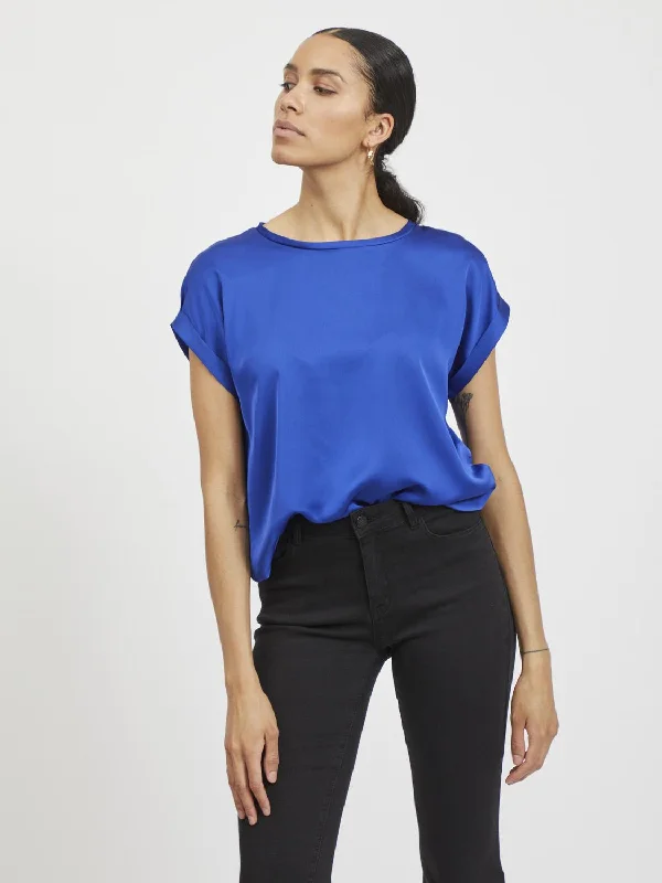 VIELLETTE T-Shirts & Tops - Mazarine Blue-- Solid Color Striped Floral