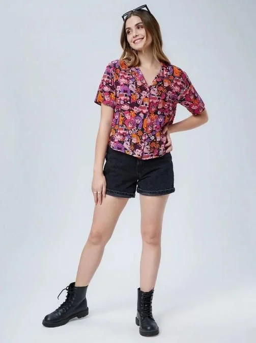 Womem's Printed Half Shirts-- Boxy Fit Fitted Loose