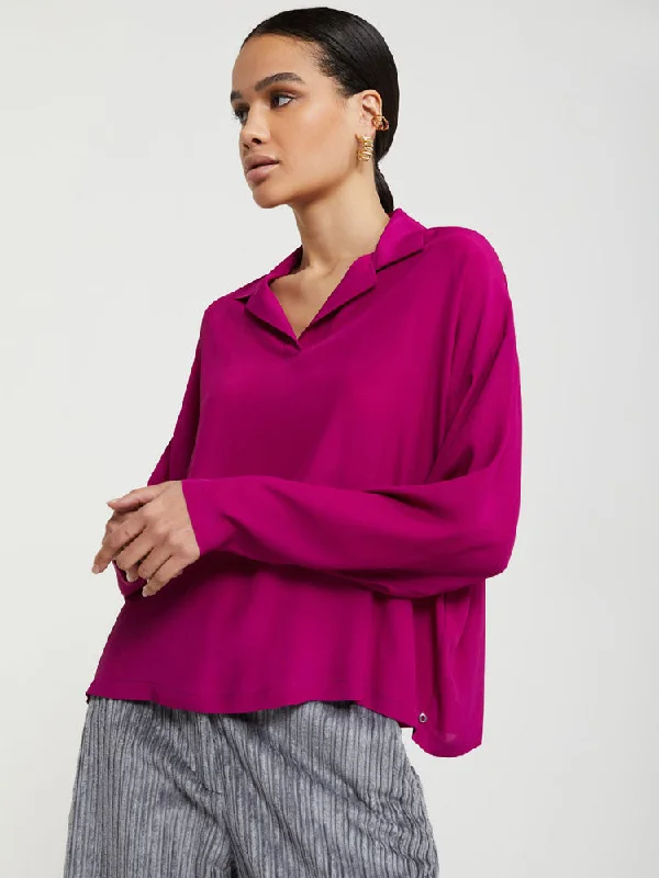Ottod'Ame Silk-Blend Shirt Fuschia-- Handmade Hand-knitted Hand-woven