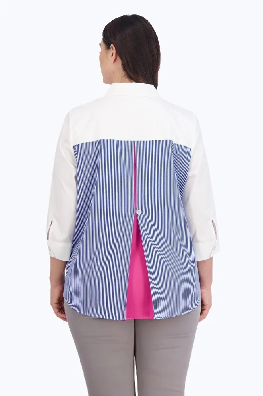 Kelly Plus Stretch No Iron Colorblock Stripe Shirt-- Embroidered Appliqued Beaded