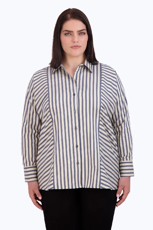 Jackie Plus No Iron Navy Stripe Shirt-- Polka Dot Checkered Tartan
