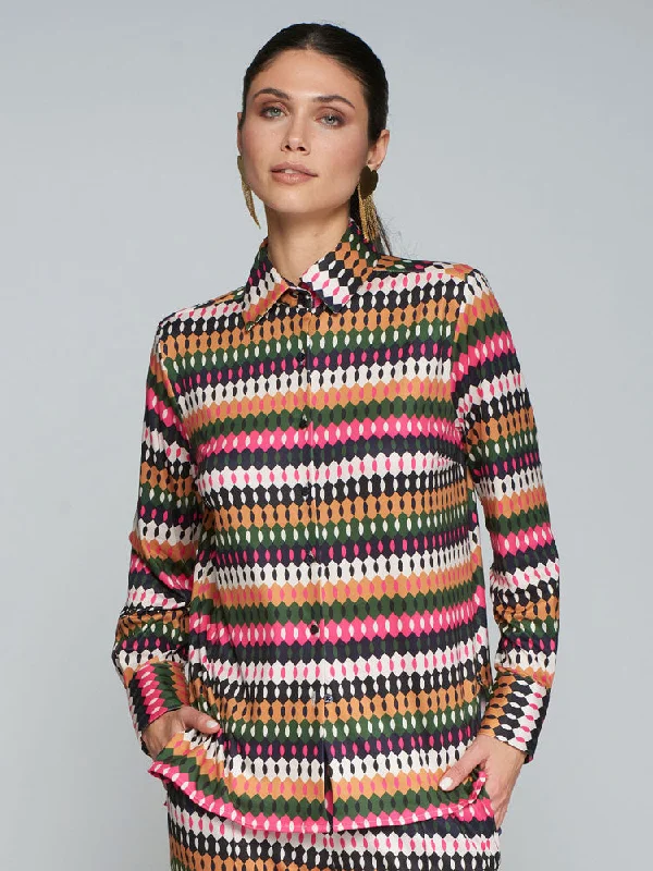 Vilagallo Geo Stretch Shirt Multi-- Iron Safe Non-Iron Wrinkle Free
