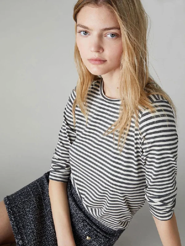 Emme Marella Polpo T-Shirt Grey Pinstripes-- Polka Dot Checkered Tartan