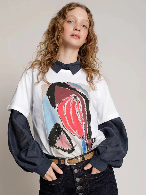 Munthe Micas T-Shirt White-- Faux Fur Fabric Real Fur Fabric Shearling Fabric