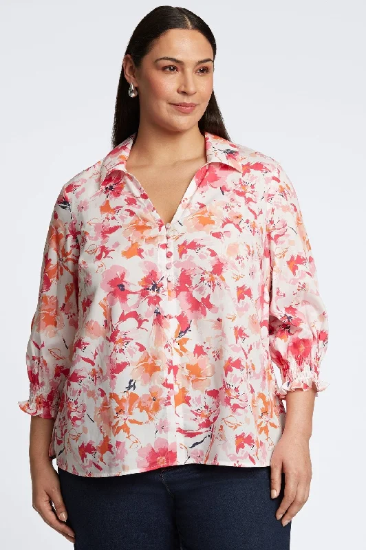 Alexis Plus No Iron Watercolor Floral Popover Shirt-- Lace Blend Ribbed Blend Corduroy Blend