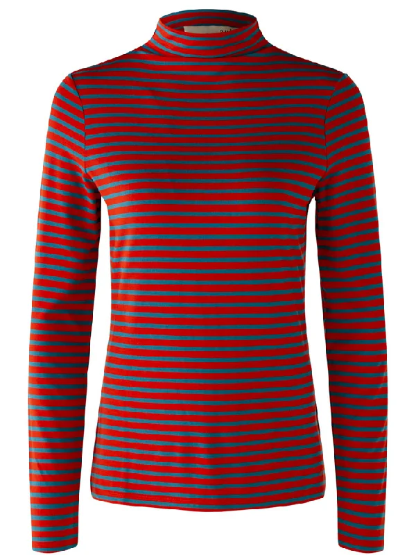 Oui High Neck T-Shirt Red-- Thin T-Shirt Open Front Quick Dry