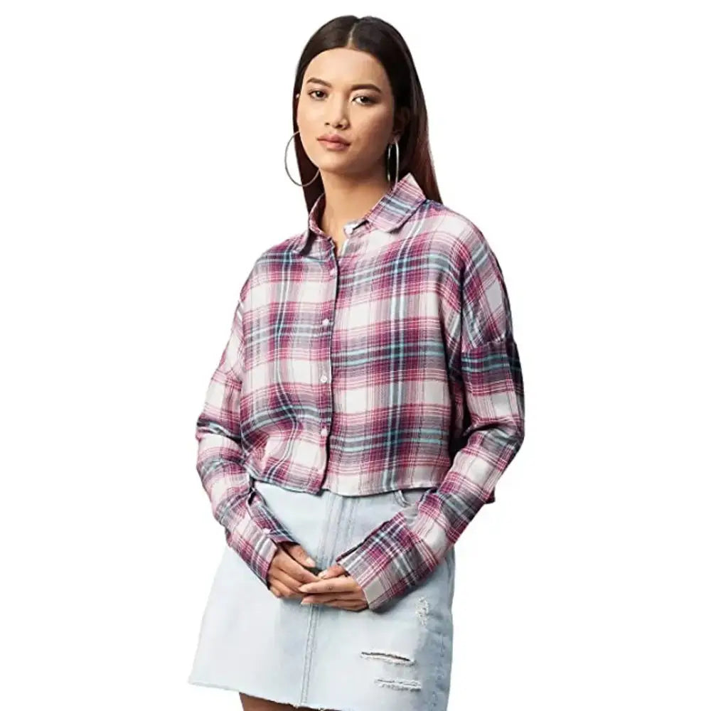 Trendy Women Crepe Printed Shirt-- Houndstooth Herringbone Solid