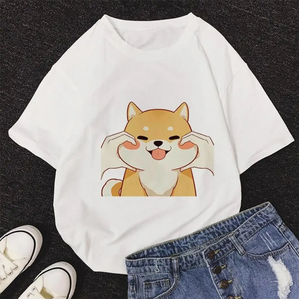 Classic Polycotton Printed T-Shirt for Women-- Seamless Knitted Crochet
