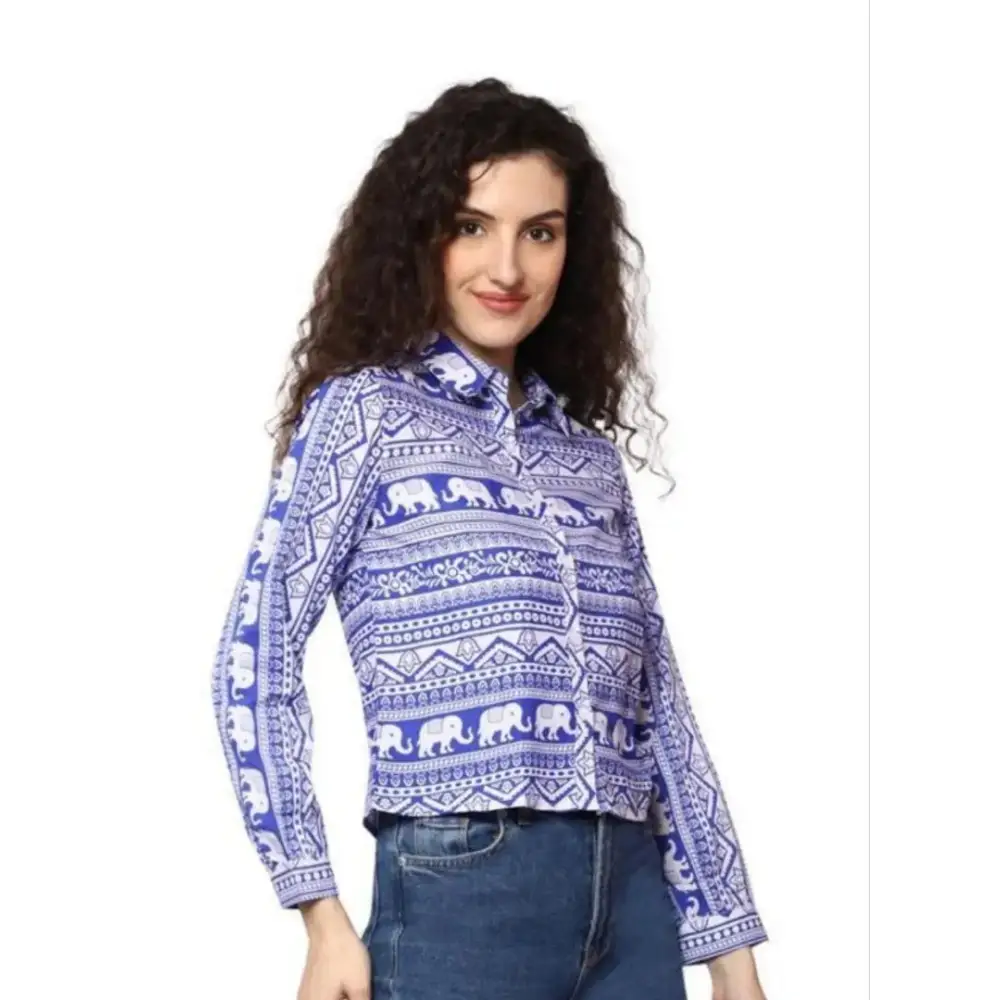 Trendy Women Crepe Printed Shirt-- Beaded Sequined Faux Fur
