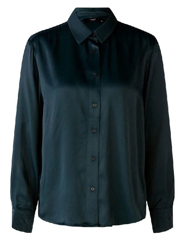 Oui Shirt Dark Green-- Machine Wash Dry Clean Hand Wash