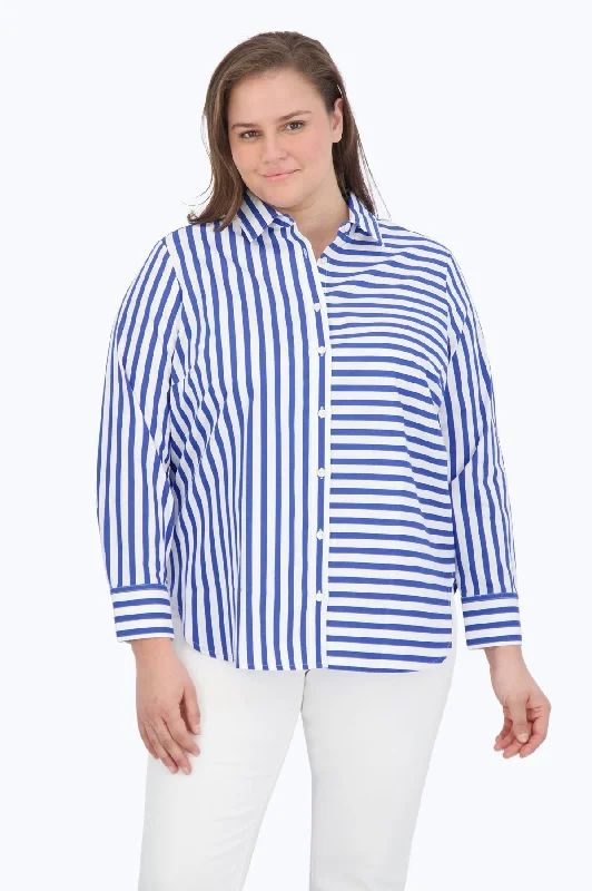 Meghan Plus No Iron Gingham Stripe Combo Shirt-- Terry Blend Velvet Blend Canvas Blend