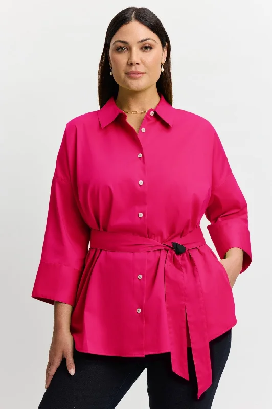 Avery Plus Stretch Matte Sateen No Iron Shirt-- V-Neck T-Shirt Long Sleeve Cotton