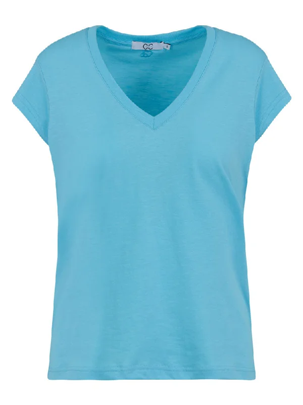 CC Heart Basic V-Neck T-Shirt Aqua Blue-- Terry Blend Velvet Blend Canvas Blend