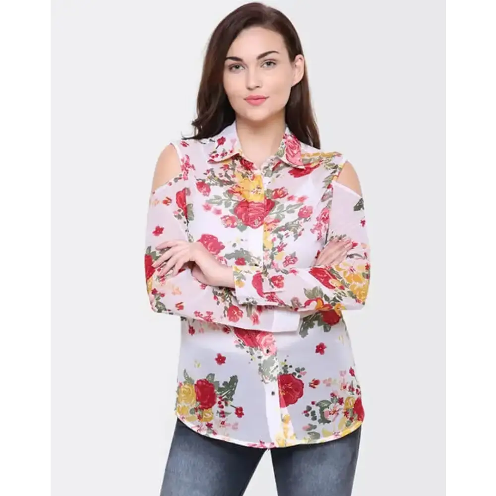 Trendy Women Printed Crepe Shirt-- Embroidered Appliqued Beaded