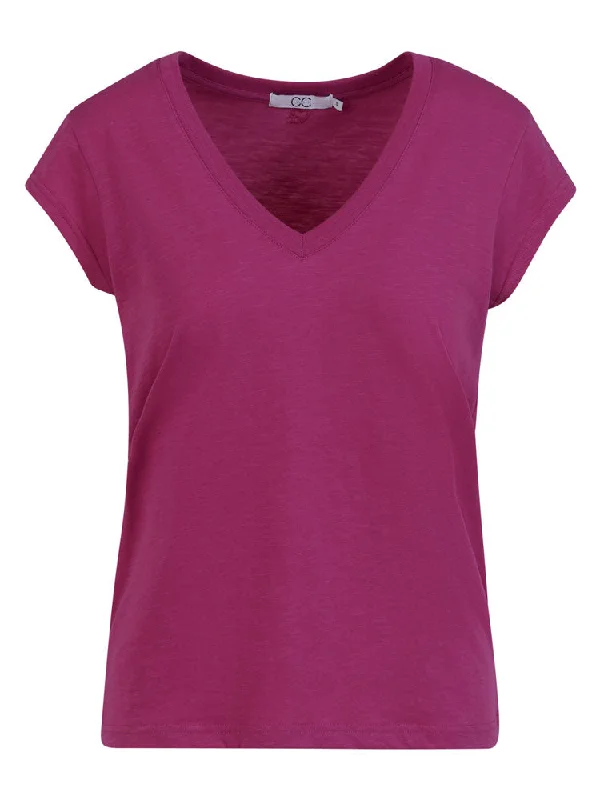 CC Heart Basic V-Neck T-Shirt Berry-- Spandex Blend Rayon Blend Denim Blend
