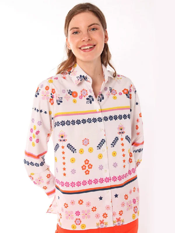 Vilagallo Irina Shirt White & Pink Floral-- Fleece Fabric Down Fabric Feather Fabric