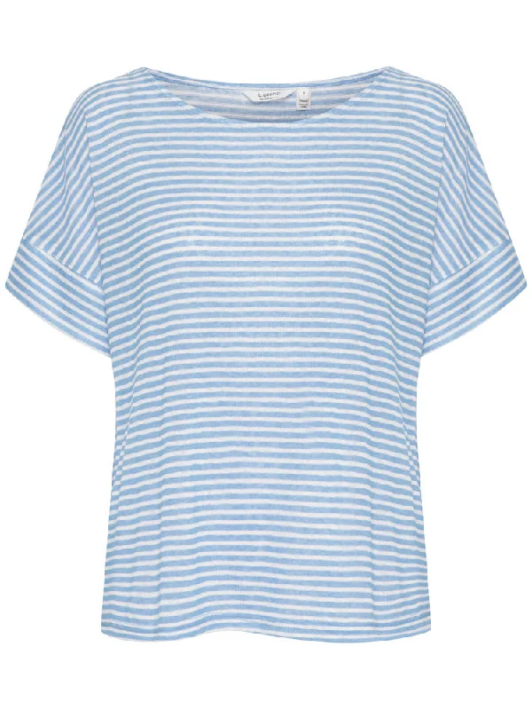 B Young BySakia T-Shirt Vista Blue Mix-- Notch Collar Peter Pan Collar Cowl Neck