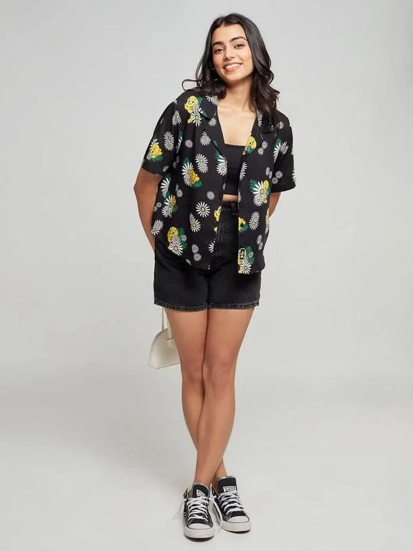 Womem's Printed Half Shirts-- Solid Color Striped Floral