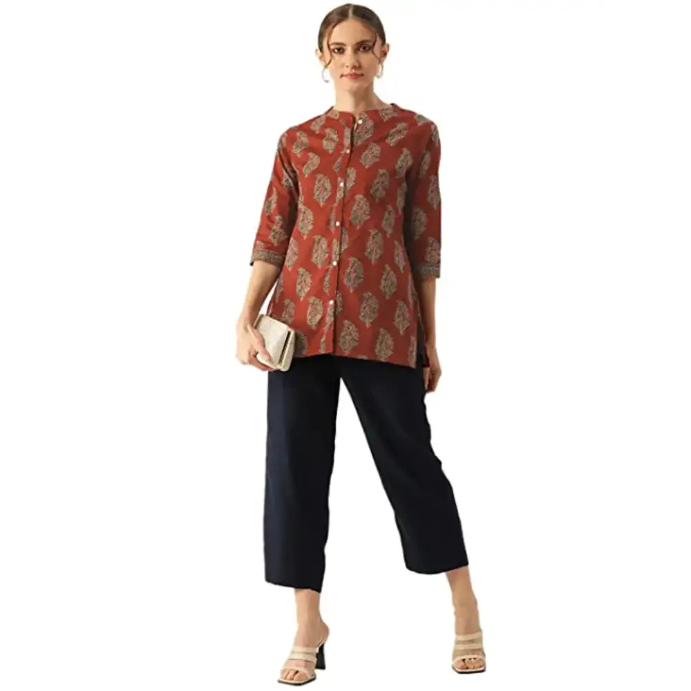 Trendy Women Printed Viscose Shirt-- Mesh Blend Leather Blend Suede Blend