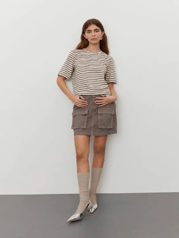 Sofie Schnoor T-Shirt Brown Striped-- Spandex Blend Rayon Blend Denim Blend