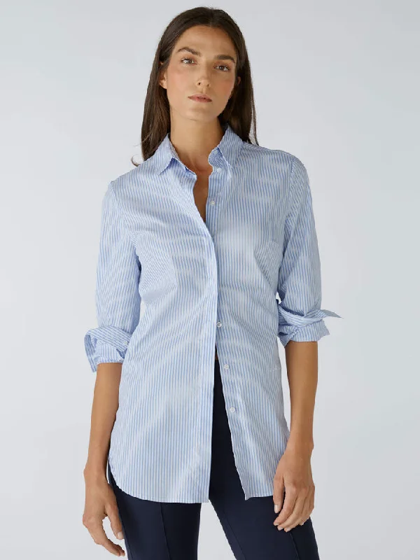 Oui Shirt Blue & White-- Oversized T-Shirt Spandex breathable