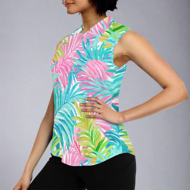 Women's Sleeveless Tennis Pickleball Shirt, Los Cabos Floral-- Terry Blend Velvet Blend Canvas Blend
