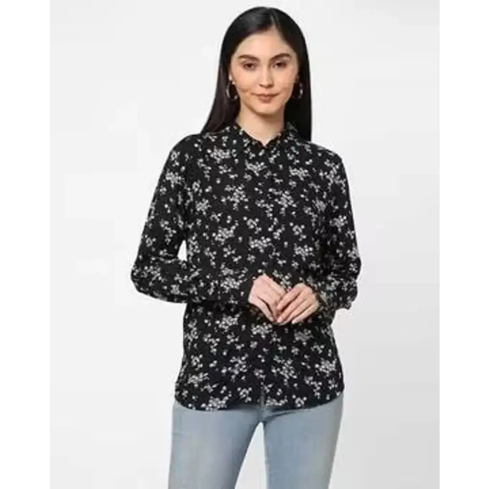 Trendy Women Printed Crepe Shirt-- Cashmere Blend Cotton Blend Poly Blend