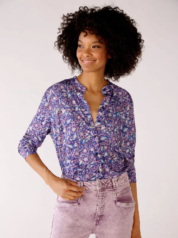 Oui Patterned Shirt Purple-- Print Jacquard Patchwork