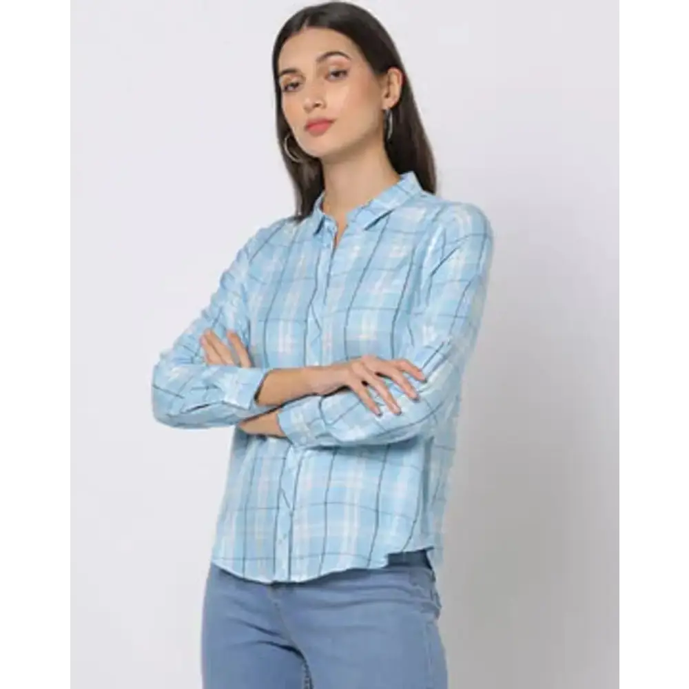 Trendy Women Printed Crepe Shirt-- Notch Collar Peter Pan Collar Cowl Neck