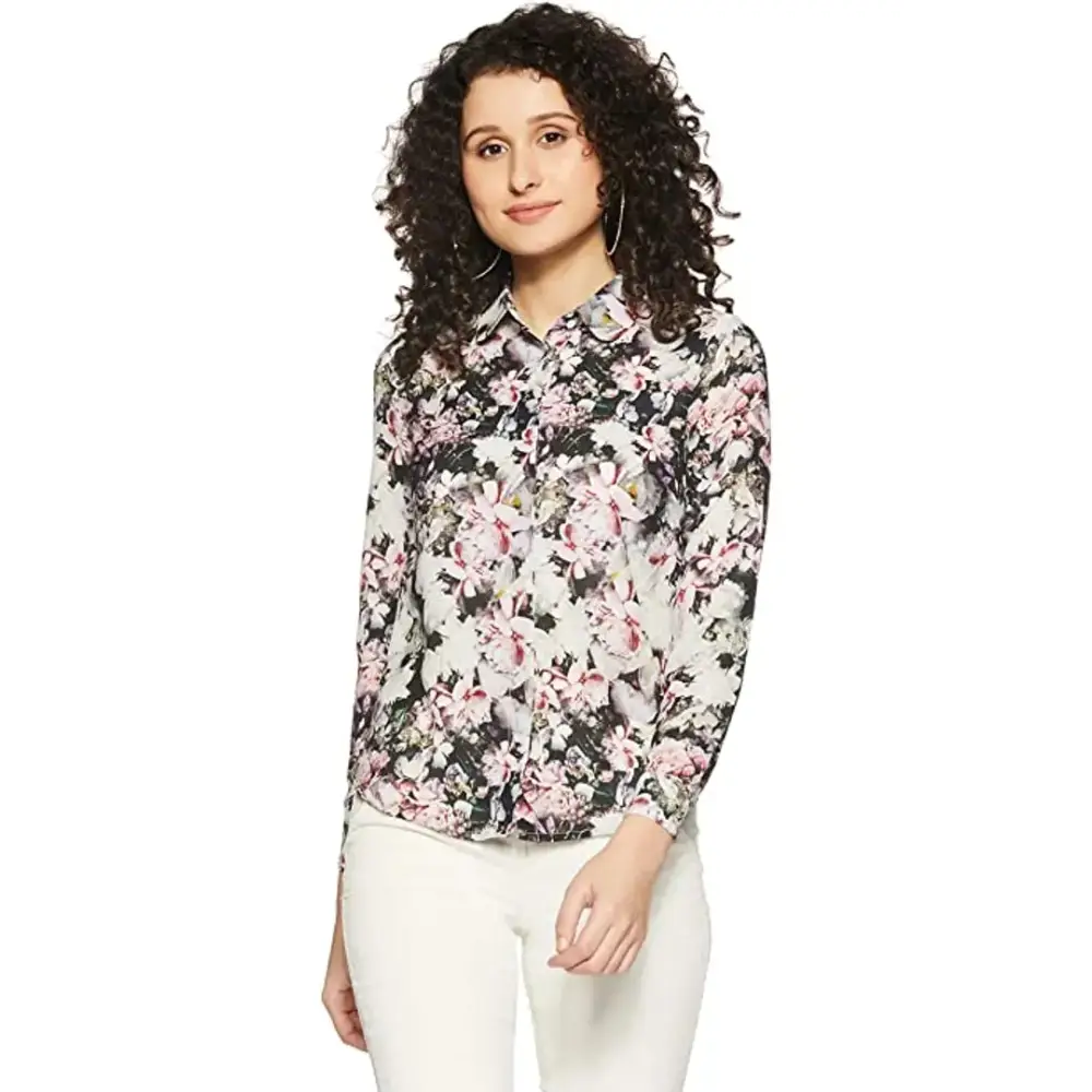 Trendy Women Printed Crepe Shirt-- Chenille Fabric Brocade Fabric Lace Fabric