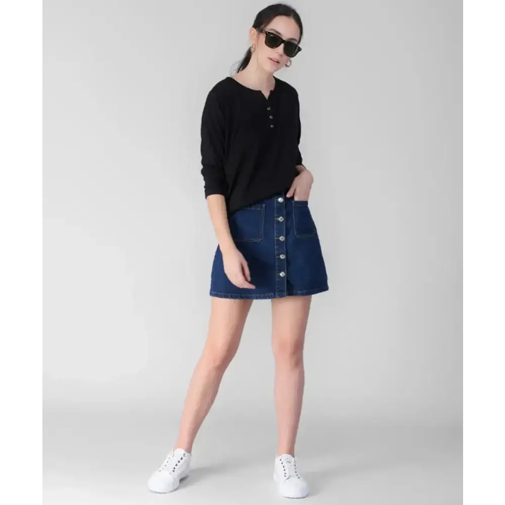 Elizy Women Black Button Plain Tshirt-- Oversized T-Shirt Spandex breathable