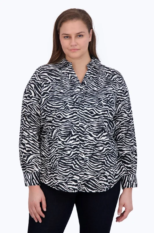 Mary Plus No Iron Zebra Print Shirt-- Satin Blend Silk Blend Wool Blend