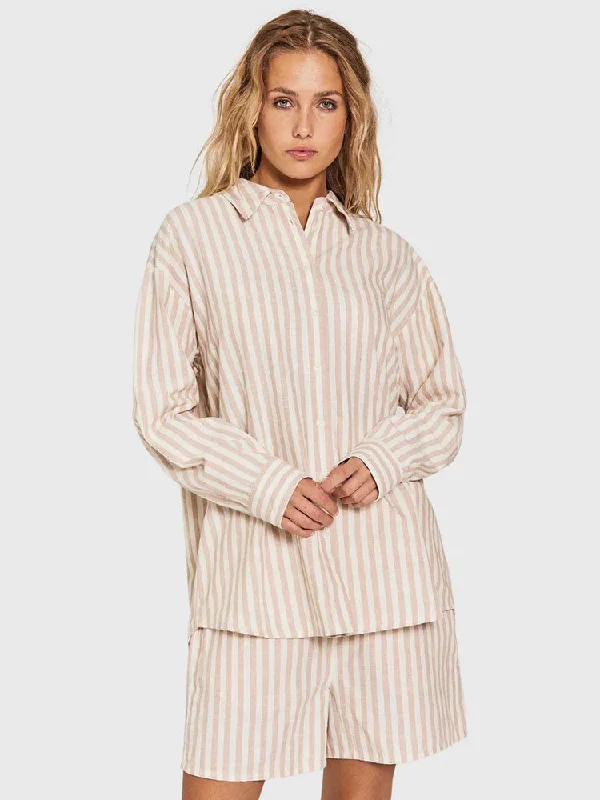 Norr Cenda Shirt Beige Stripe-- Lace Blend Ribbed Blend Corduroy Blend