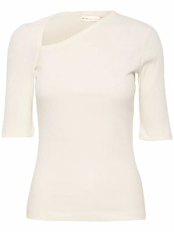 InWear PukIW T-Shirt Whisper White-- Ribbed Striped Patterned