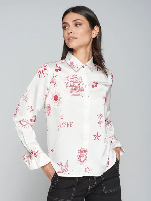 Vilagallo Shirt Tattoo Rojo Print-- Rayon Velvet Corduroy